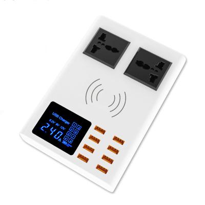 China 2019 Mobile Phone Tablet MP3 GPS New Arrival 50W 8 Ports Desktop Charger with 10W Wireless Charger and Extra 2 AC Outlets for sale