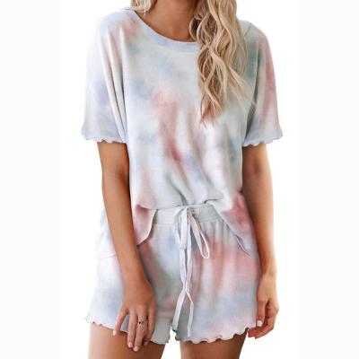 China Dye Women's Tie Casual Summer Home Wear Fashion Design Anti-pilling Sleep Shorts Shorts Sets for sale