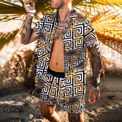 China New Arrival Mens Summer Beach Breathable Shirt Wear Jogging Suit For Mens Two Piece Short Set Printed Short Sleeve Shirts And Shorts Set for sale