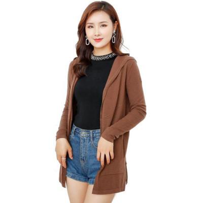 China korean hooded coat long Autumn Women Sweater solid color parride knitted cardigan cape sweater for sale