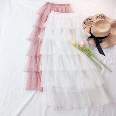 China Korean Mesh Women Long Skirt Cake Anti-static Skirt Temperament High Waist Skirt for sale