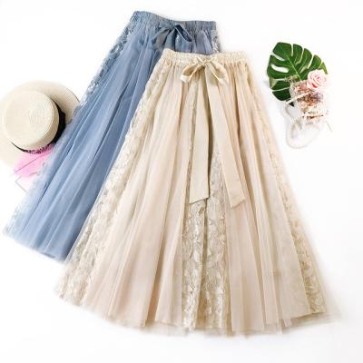 China Plain Anti-Static Color Style Fashion Free Size Lace Up Long Tulle Skirts For Women for sale