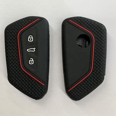 China Silicone Eco-friendly Car Key Case For VW Volkswagen Golf 8 Mk8 Skoda 3 Buttons Smart Keyless Remote Case Key Chain Holder Car Key Cover for sale