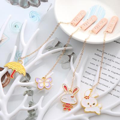 China Exquisite Europe Rabbit Butterfly Cartoon Metal Bookmark Textbook Decorated Student Pendant Cute Folder Bookmark for sale