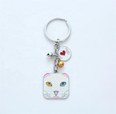 China Lovely Cat Square Small Bell Cute Animal Keychain From Factory Durable Supplier for sale