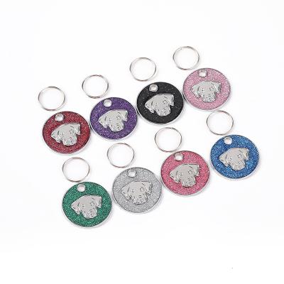 China Custom China Round Shape Logo Add Glitter Powder Metal Pet Name Tags With Split Rings for sale