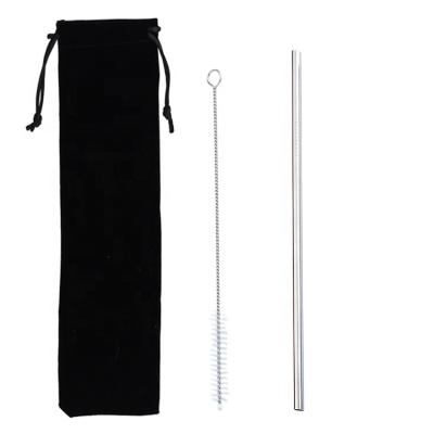 China Sustainable Hot Selling Printed Slim Drinking Straw Set Black Pouch Packing Straight Metal Straw With Brush for sale