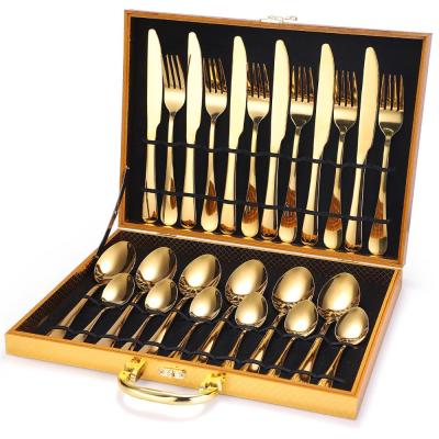 China 24 Pcs Stainless Steel Silverware Gold Flatware Gold Spoon Cutlery Sets Workable German Custom Made Stainless Steel Cutlery Sets for sale