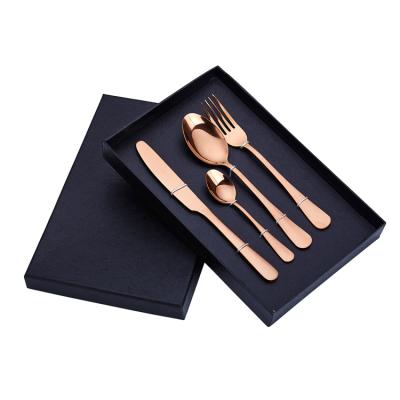 China Low MOQ Sustainable Black Box Packing 18/0 Rose Gold Stainless Steel Cutlery 4pcs Set for sale