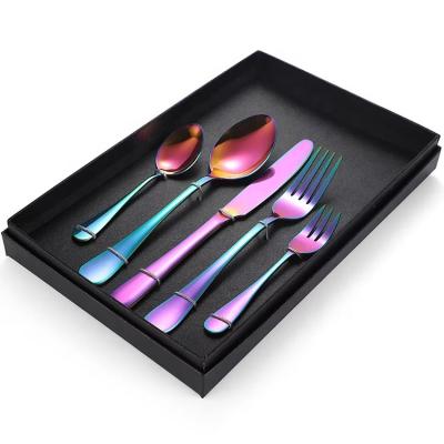 China Kitchen Viable Titanium Wedding Wedding Knife Fork Spoon Cutlery Multicolor Stainless Steel Flatware Set for sale