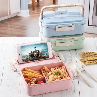 China Biodegradable Microwave Heated Viable Bento Tiffin Lunch Box with Hidden Wheat Straw Handle Fiber Storage Food Container for sale