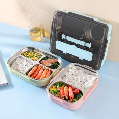 China Microwave Heated 5 Compartment High Quality Microwavable Stainless Steel Plastic Lunch Box School Storage 2 Layer Food Containers for sale