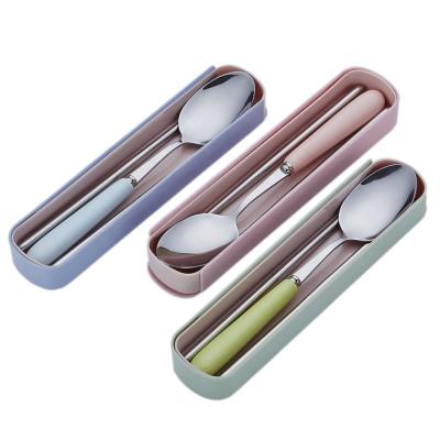 China Portable Disposable Stainless Steel Cutlery Set With Ceramic Handle Chopstick Spoon Fork for sale