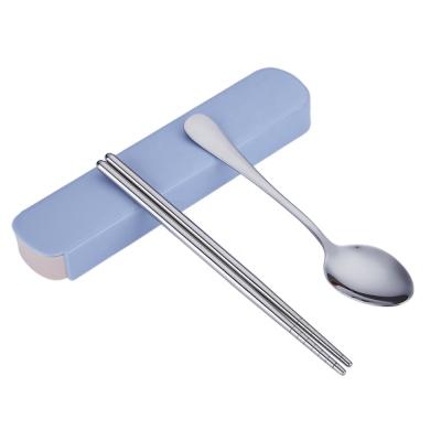 China Silver Stainless Steel Flatware Disposable Spoon And Chopsticks Set In Gift Box For Promotional Gift for sale