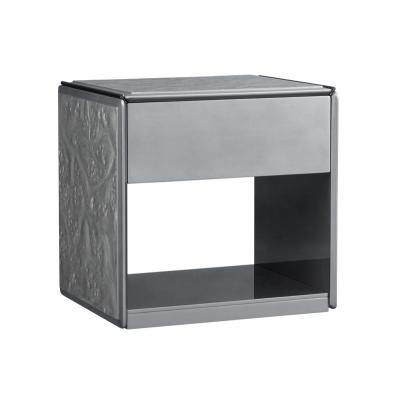 China Luxury Light Weight Soft Night Stand Side Table Drawer Slides Customized Polished Stainless Steel Decor MDF Flowers With Computer Carve for sale