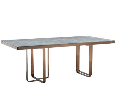 China High End Customized Luxury Simpled Dining Table Home Furniture With Stainless Steel Natural Marble Top Base Stable Structure for sale