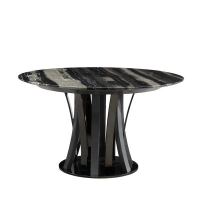 China Customized high end light luxury home furnitureItalian dining table with top surface stainless steel natural marble base for sale