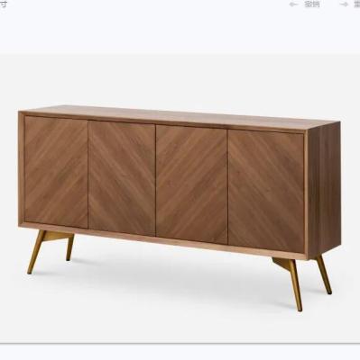 China Assembled sideboard in walnut veneer sideboard with metal legs cupboard with brass powder coating MDF panel PU lacquer paint finish for sale