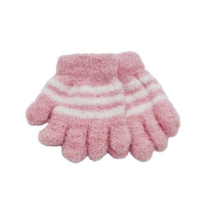 China Soft Stripe Colorful Coral Velvet Children String Knit Winter Gloves to Keep Warm for sale