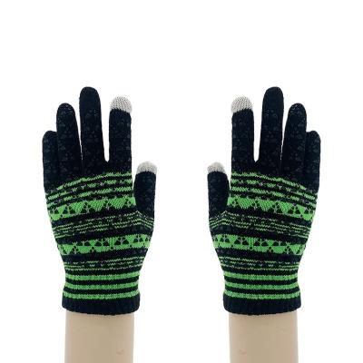 China Comfortable winter touch screen striped gloves, stick on woolen knitted gloves, warm gloves for men and women for sale