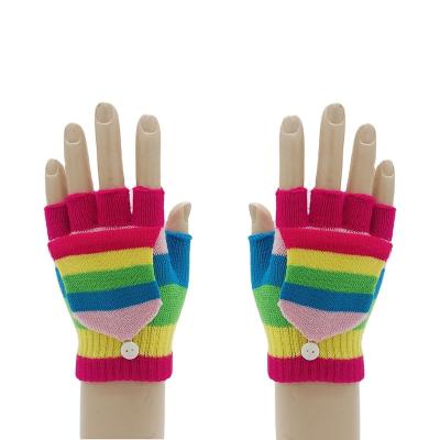 China Comfortable Half Finger Clamshell Gloves Knitted Write Work Cold Proof Wool Warm Children's Rainbow Colored Gloves for sale