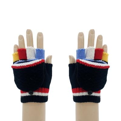 China Comfortable Half Finger Clamshell Jacquard Gloves Knitted Write Work Cold Proof Wool Warm Children's Rainbow Colored Gloves for sale