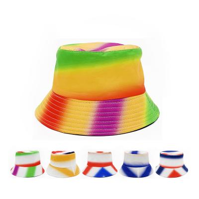 China New Multicolor Sunscreen Stripe Fisherman's Hat Double Sided Sunshade Color Tie Dye Bucket Hat for sale