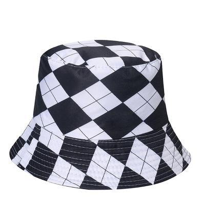 China Hot selling lattice bucket hat diamond fisherman hat Sun protection new lattice double-sided bucket hat for sale