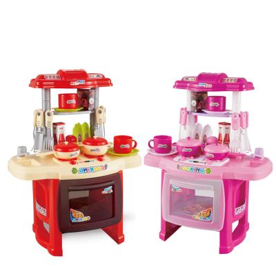 China Kitchen Set Toy Preschool Toy Battery Operated Large Size Kitchen Desk Red Kitchen Toy For Kids for sale