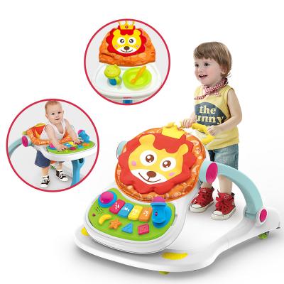 China Plastic 4 in 1 Educational Cartoon Multifunctional Lion Walker Baby Carriage Folding Learning Walking Chair for sale