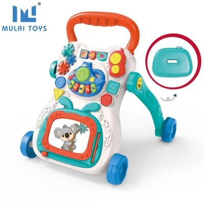 China 2021 Wholesale Multifunctional Plastic 2 in 1 Educational Stroller Toy Tricycle Push Car Learning Musical Baby Walker for sale