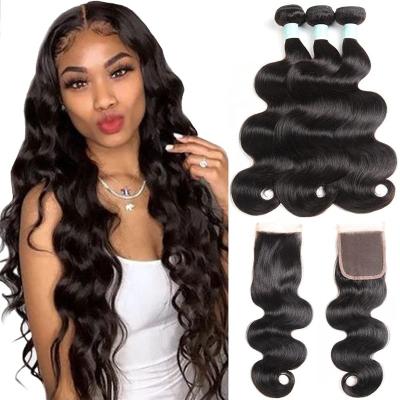 China Wholesale Brazilian Body Wave Virgin Hair Extension Body Wave 3 Bundles With Double Closure Free Piece Hair Weft Bundles for sale