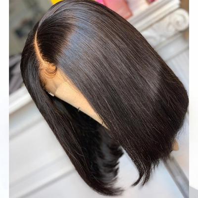 China Silky Straight Wave 14 Inch Indian Remy Brazilian Lace Closure Cutile 4x4 Human Hair Bob Wig Transparent Lace Wig Full Inch Short Bob Wig for sale