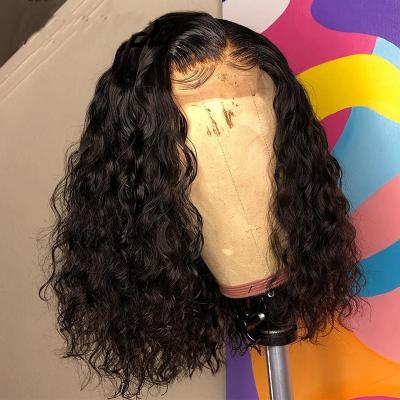 China Cheap Bob Human Hair Lace Front Wigs 4x4 Water Wave Lace Front Wigs Pre Plucked Bob Wigs Lace Closure Brazilian Short Curly Wave for sale