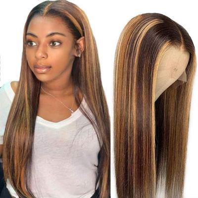 China Silky Straight Honey Blonde Highlighted Color Hd Straight Wave Design Lace Front Human Hair Wigs 13x4 Piano Highlight Wig for sale