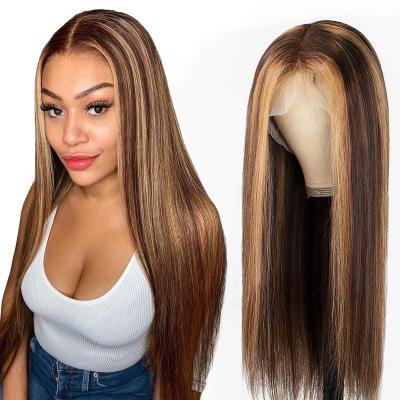 China Brazilian Human Hair Wigs Color Front Lace Closure Wig With 1bT27 1bT30 1bT99j Ombre Hair Highlight Lace Wig 4/27 Silky Straight Wave for sale