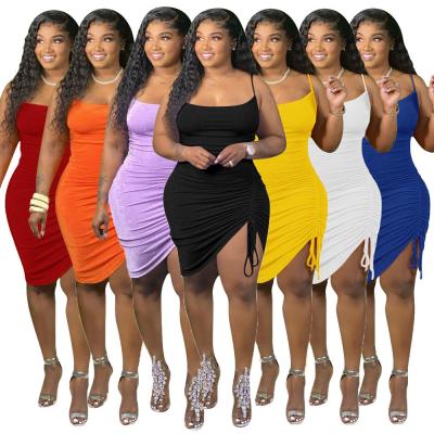 China W0298 Breathable Hot Selling Strap Vestido Drawstring Plus Size Women's Casual Dress Women's Clothing 2021 Dresses for sale