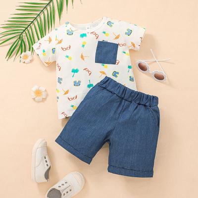 China 11680A Patchwork Casual Shirt With Shorts Toddler Boy Clothes Two Piece Set Summer For Kids Clothes For Summer Boys for sale