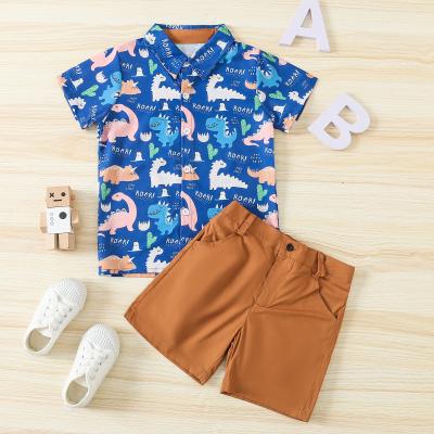 China 137 2022 Summer baby boy 2-7years casual short sleeve shirt and shorts suit clothes sets animal dinosaur blue color for summer for sale