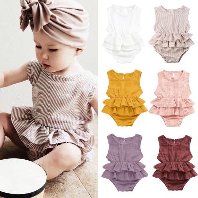 China 100% Cotton Newborn Toddler 340 Summer Babies Layered Jumpsuits Ruffles Overalls Sleeveless Cotton Clothes Romper 0-24m Canvas Outfit for sale