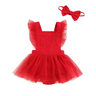 China 100% Cotton 906 Infant Baby Dress Valentine's Day Mesh Princess Romper Dress for sale