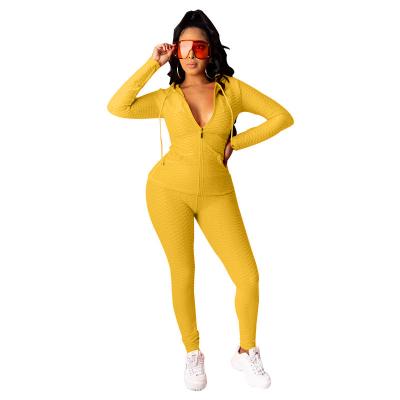 China Anti-pilling 2876 Autumn Clothing Women Sweat Front Zipper Workout Wear Women's 2 Piece Set Yoga Equipment Hoodies Leggings Suits Joggers for sale