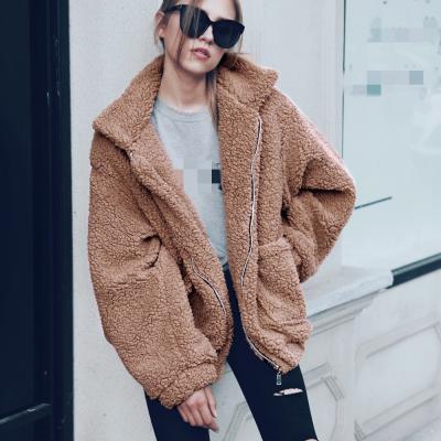 China 0647 Women's Anti-wrinkle 0647 Solid Color Ladies Coat Autumn Winter 2021 New Casual Warm Faux Fur Loose Plush Jacket Jacket for sale