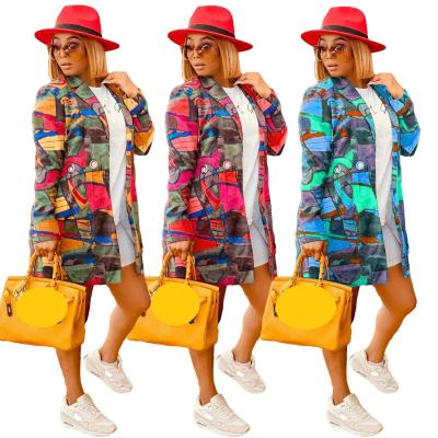 China Anti-wrinkle 7403 2022 Autumn Ladies Jacket Coat Long Sleeve Casual Full Length Printed Women Coat Jacket for sale