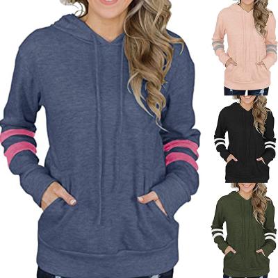 China 9836 Autumn Winter Women's Pullover Casual Striped Hoodie Long Sleeve Sweatshirt Anti-wrinkle With Pockets for sale