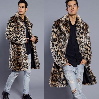 China 0795 High Quality Anti-pilling Winter Clothes Men's Leopard Print Fur Suit Coated Faux Rabbit Fur Long Jacket for sale