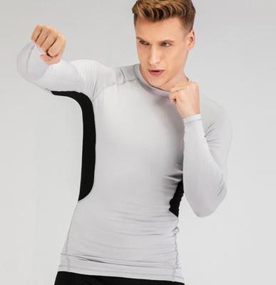 China Gain 0123 Men's Long Shirt Round Neck T-Shirt Stitching Casual Long Sleeve Sports T-shirt Fitness Training Jacket for sale