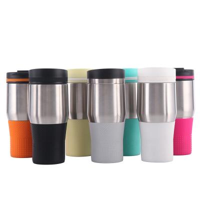 China Food Grade 380ML 304 Stainless Steel Vacuum Flask Sports PORTABLE Water Bottle Insulated Coffee Mug With Silicone Sleeve for sale