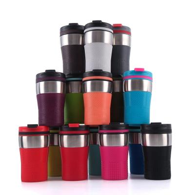 China PORTABLE Wall Insulated Water Bottle Cup Holder Silicon Tumbler Vacuum Travel Cup Dual Sleeve Cup for sale