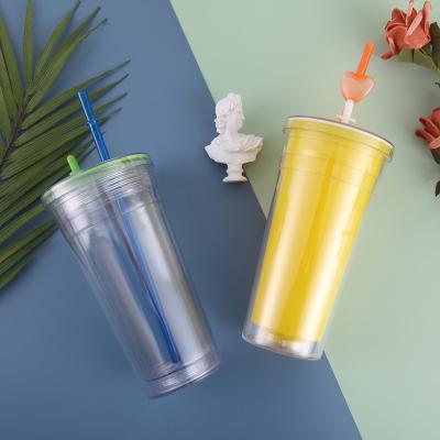 China Viable Cheap 420ml BPA Free 2 Layers AS Office School Water Bottle Plastic Tumbler Sippy Cup With Straw for sale